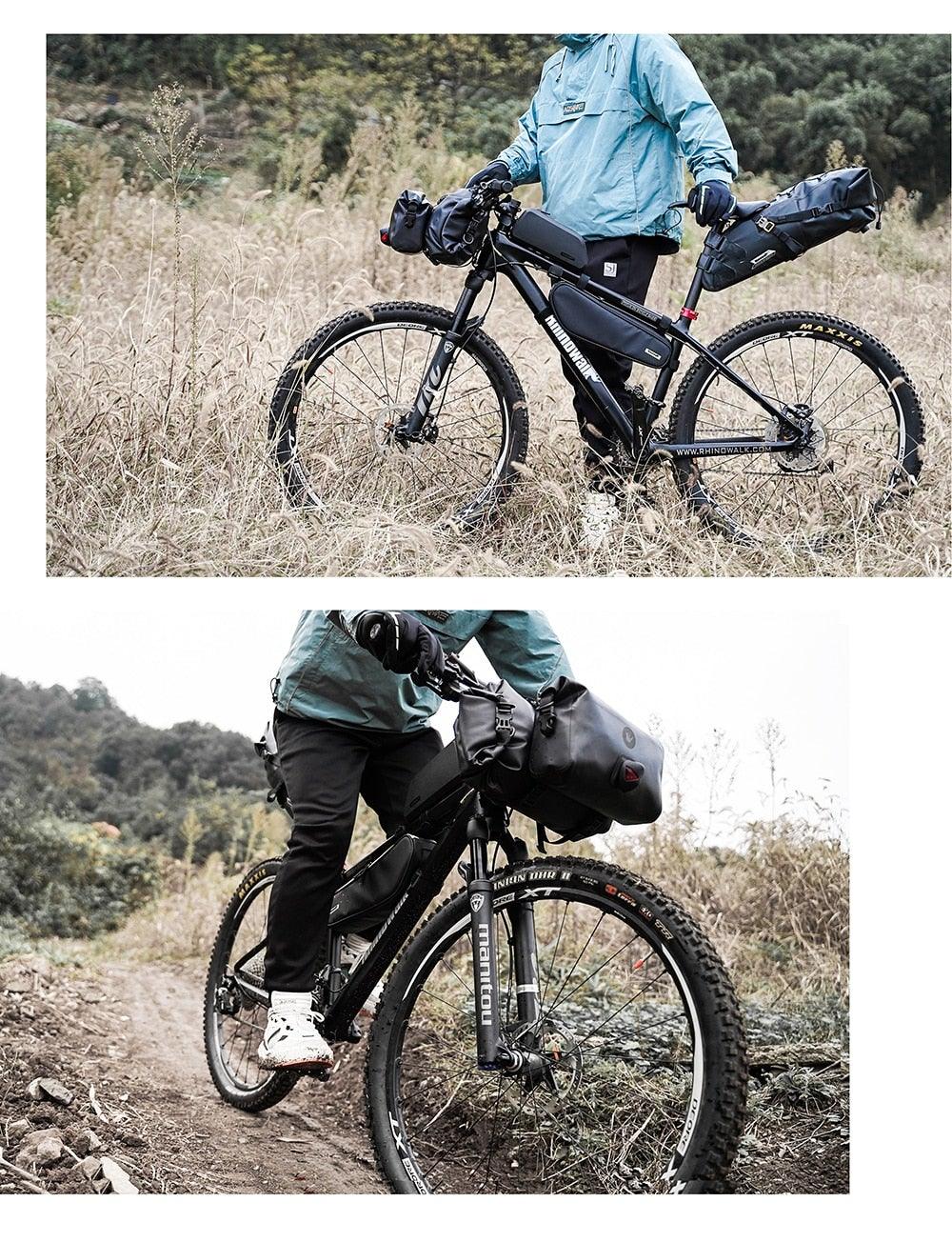 Bicycle Bag Waterproof Big Capacity Handlebar Bag 2 Piece Front Tube Cycling Bag Bike Accessories Bike Bag Waterproof Bike Handlebar Bag Bicycle For Sport Bicycle Cycling Accessories