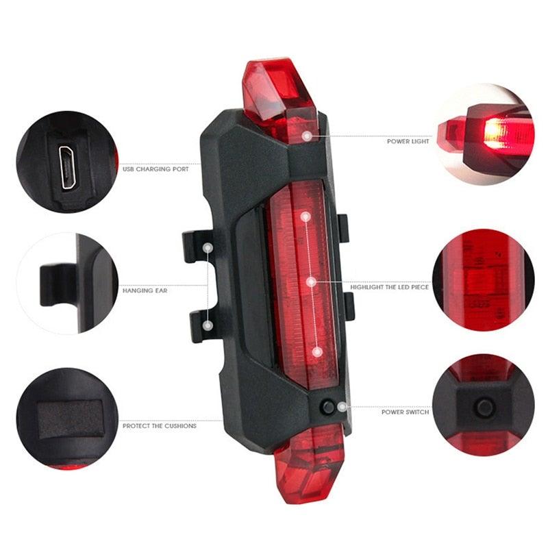 Bicycle Rear LED Tail Light USB Rechargeable Mountain Bike Lamp Waterproof Headlight Front And Rear Bicycle Light Scooter Light LED Head Back Cycling Flashing Safety Warning Lamp