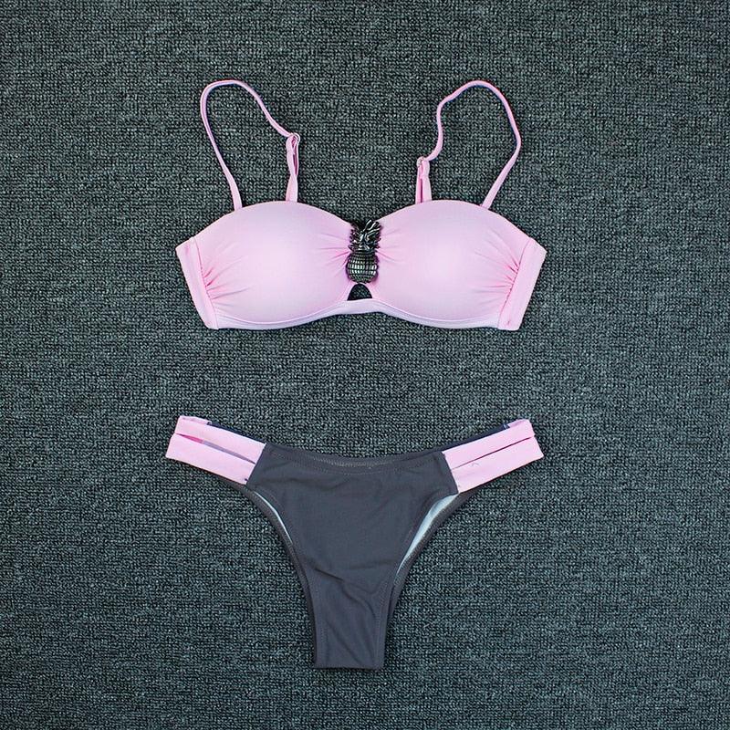Bikini Push Up Swimwear Bikini Set Pink Swimwear Women Micro Swimsuit Female Bandage Bikini Beach Wear Swimming Two-Piece Swimsuit Summer Swimsuit for Women