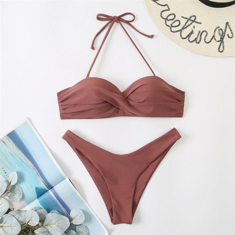 Bikini Push Up Swimwear Bikini Set Pink Swimwear Women Micro Swimsuit Female Bandage Bikini Beach Wear Swimming Two-Piece Swimsuit Summer Swimsuit for Women