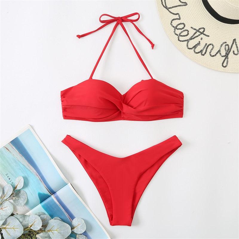 Bikini Push Up Swimwear Bikini Set Pink Swimwear Women Micro Swimsuit Female Bandage Bikini Beach Wear Swimming Two-Piece Swimsuit Summer Swimsuit for Women
