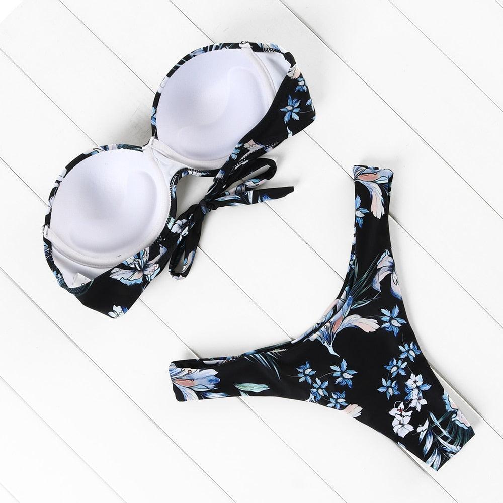 Bikini Set High Cut Solid Swimsuit Women Swimwear Push Up Bathing Suit Beachwear Leopard Bikini Women's Ribbed Underwire Bikini High Cut Bikini V Swimwear Butterfly Print High Leg Bikini Swimsuit