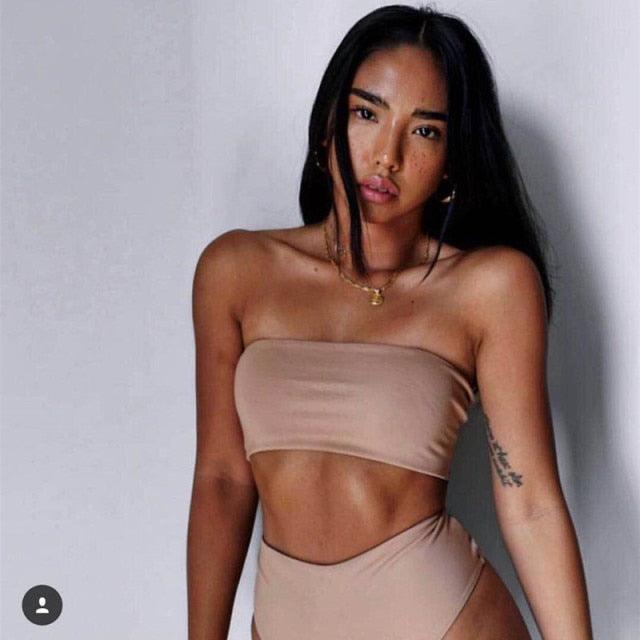 Bikini Set Summer Swimwear Beach Women's Swimsuit Bathing Suit Push Up Brazilian Bikini Women’s Two-Piece Strapless Padded High Cut Bathing Suit Swimwear