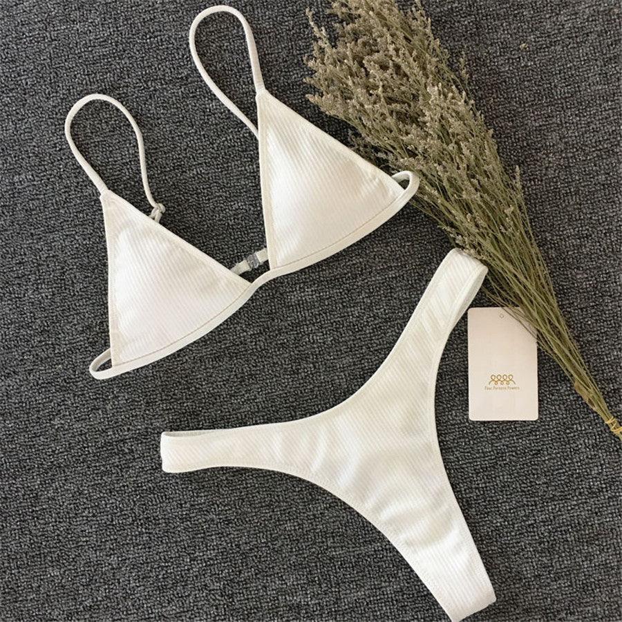 Bikini Set Swimsuit Small Cup High Cut Style Beach Solid Black White Micro Swimwear Thong Bikinis Women's Micro String Bikini Swimsuits Padded High Cut Bathing Suits
