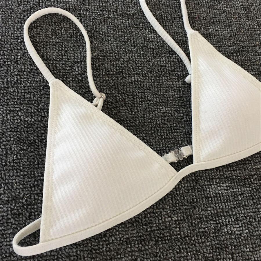 Bikini Set Swimsuit Small Cup High Cut Style Beach Solid Black White Micro Swimwear Thong Bikinis Women's Micro String Bikini Swimsuits Padded High Cut Bathing Suits