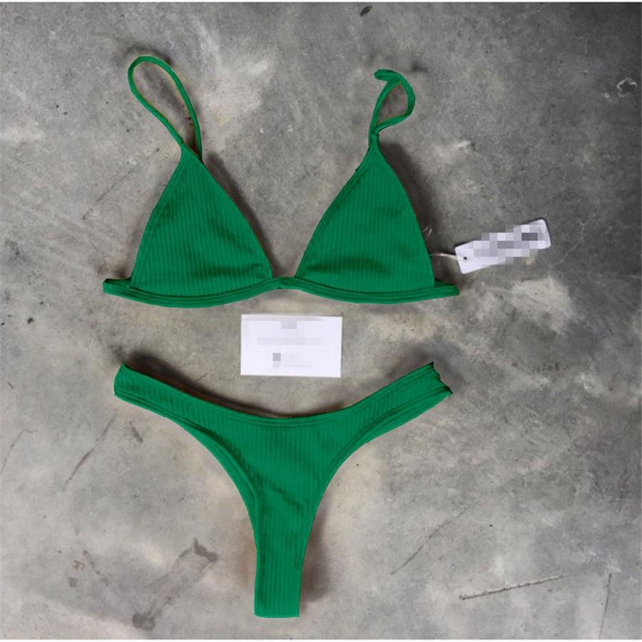 Bikini Set Swimsuit Small Cup High Cut Style Beach Solid Black White Micro Swimwear Thong Bikinis Women's Micro String Bikini Swimsuits Padded High Cut Bathing Suits