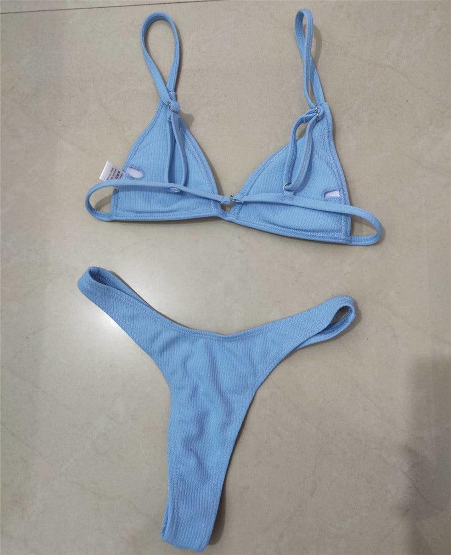 Bikini Set Swimsuit Small Cup High Cut Style Beach Solid Black White Micro Swimwear Thong Bikinis Women's Micro String Bikini Swimsuits Padded High Cut Bathing Suits