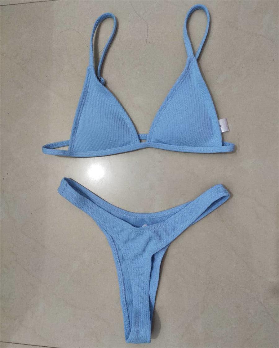 Bikini Set Swimsuit Small Cup High Cut Style Beach Solid Black White Micro Swimwear Thong Bikinis Women's Micro String Bikini Swimsuits Padded High Cut Bathing Suits