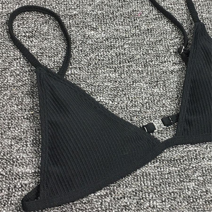 Bikini Set Swimsuit Small Cup High Cut Style Beach Solid Black White Micro Swimwear Thong Bikinis Women's Micro String Bikini Swimsuits Padded High Cut Bathing Suits