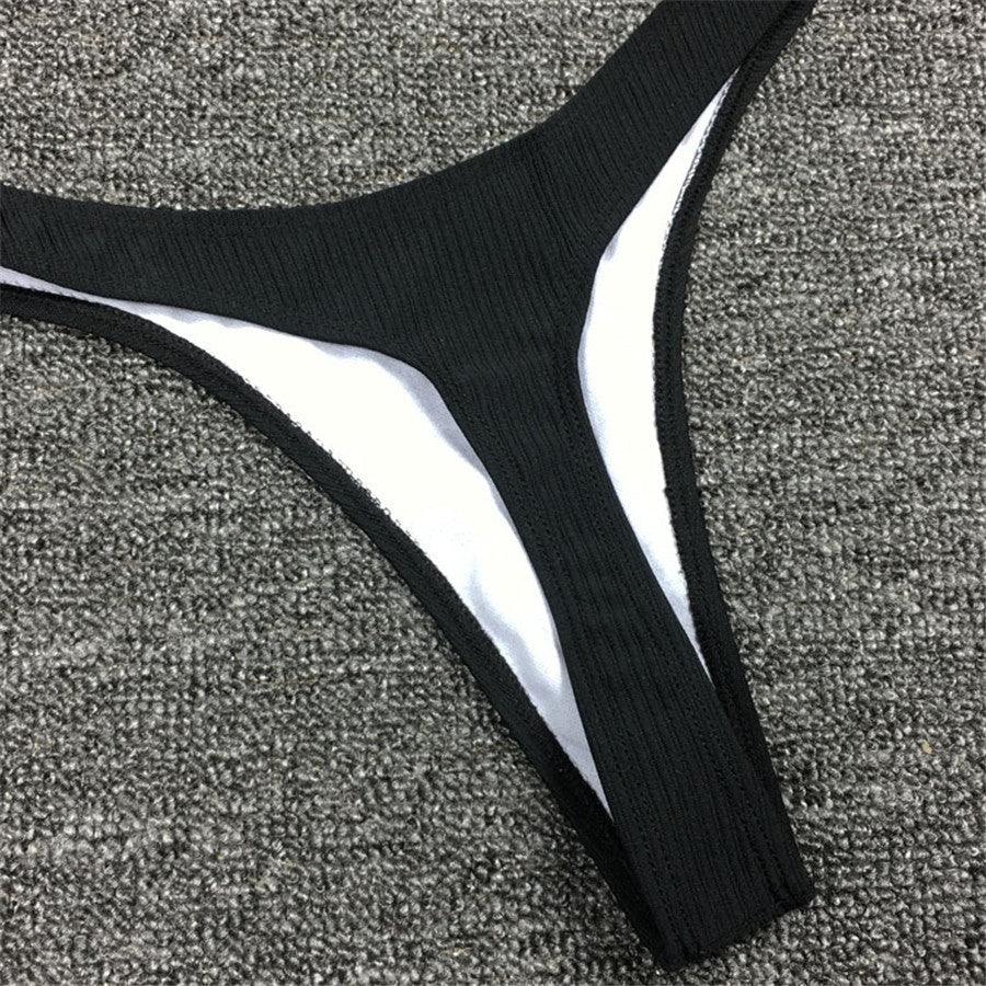 Bikini Set Swimsuit Small Cup High Cut Style Beach Solid Black White Micro Swimwear Thong Bikinis Women's Micro String Bikini Swimsuits Padded High Cut Bathing Suits