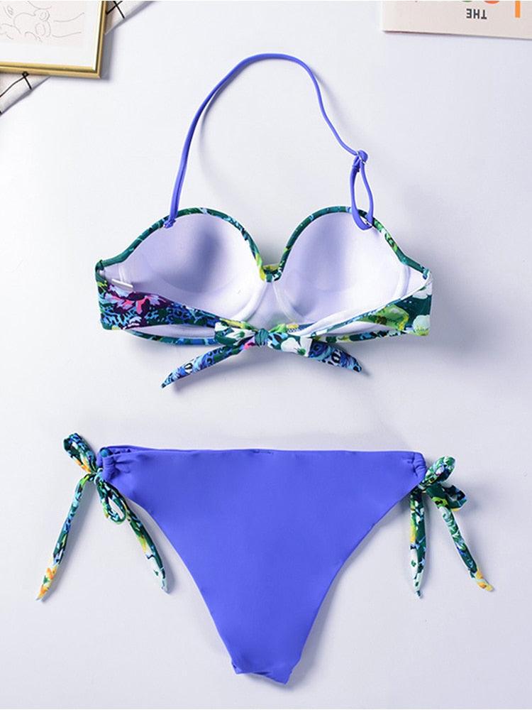 Bikini Sets Solid Color Swimsuit Mid-Waist Gather Cup Bikinis Women Swimwear Female Bathing Suits Beach wear Two Piece Swimsuits Triangle Bikini swimsuits for Women