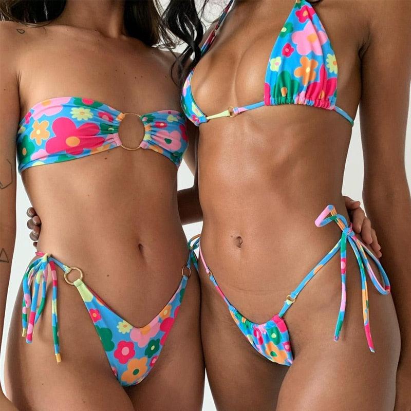 Bikini Swimsuit Solid Color Bikini Set Swimwear Bathing Suit Women Bikinis String Beach Women Two Piece Bikini Swimsuit Bathing Suits Halter Triangle Tops String Bikini Sets
