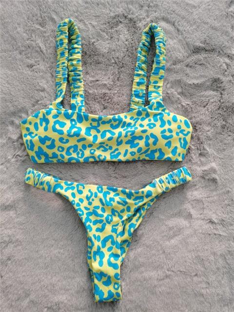 Bikini Women Orange Leopard Push Up Padded Thong Swimsuit Female Cut Out Bathing Suit Swimwear Padded Push up Thong Bikini Sets Swimsuits for Women