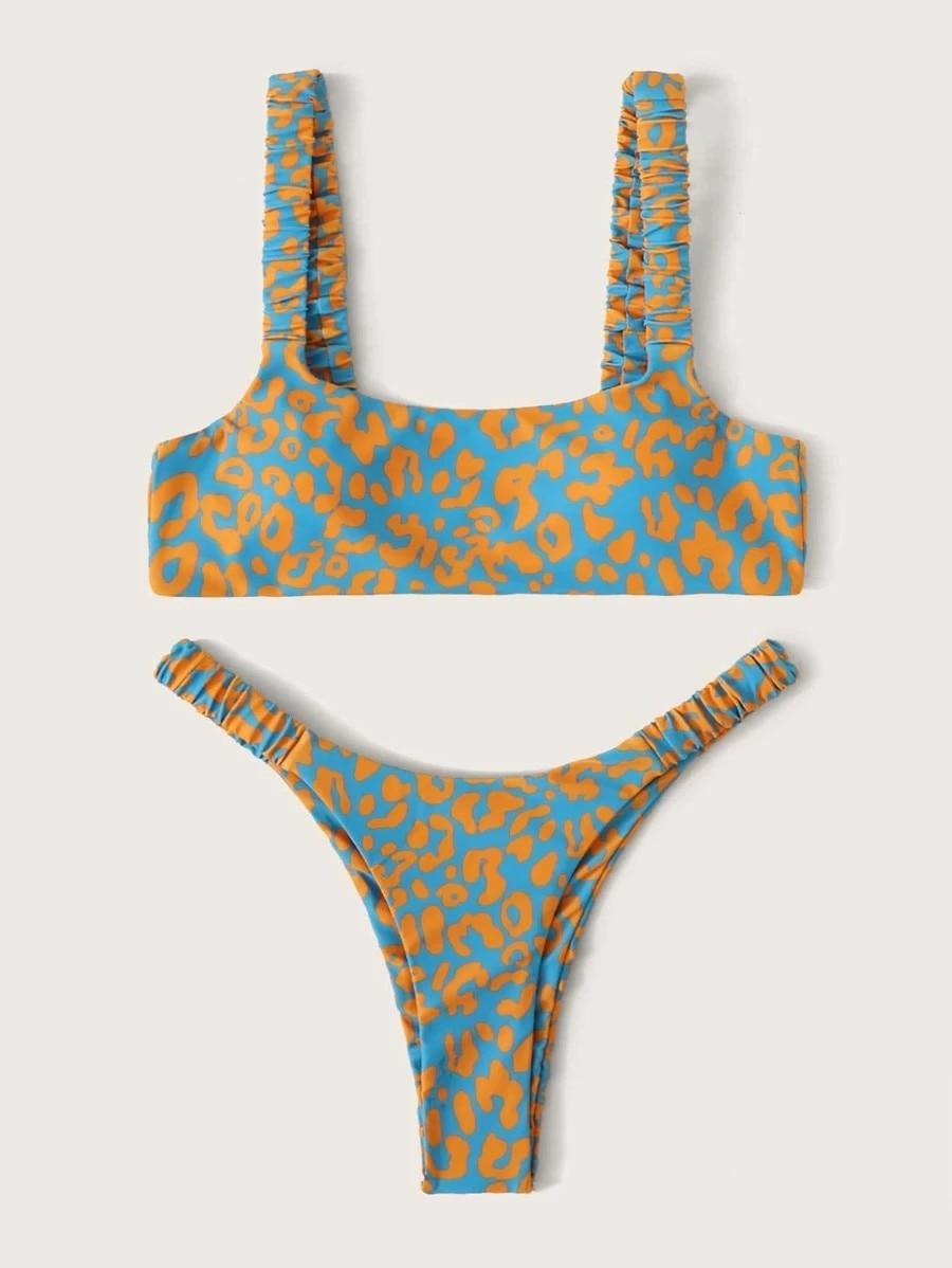 Bikini Women Orange Leopard Push Up Padded Thong Swimsuit Female Cut Out Bathing Suit Swimwear Padded Push up Thong Bikini Sets Swimsuits for Women