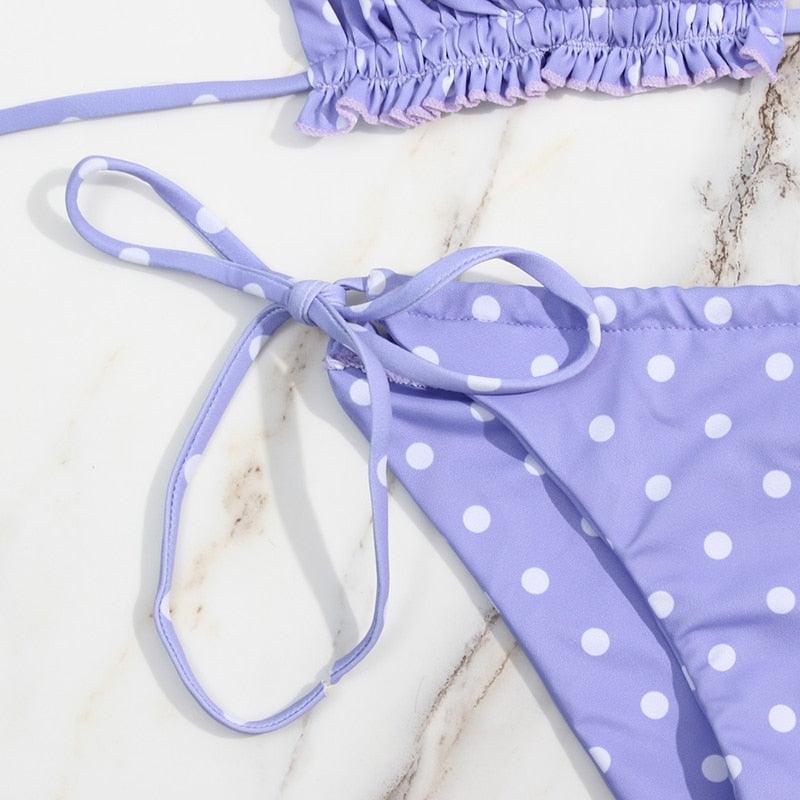 Bikini Women Swimsuit Female Low Waist Swimwear Women Beach Mini Thong Bikini Set Bathing Suit Women Thong Swimsuits Strapless 2 Piece Bikini String Tie Ruffle Brazilian Bathing Suit