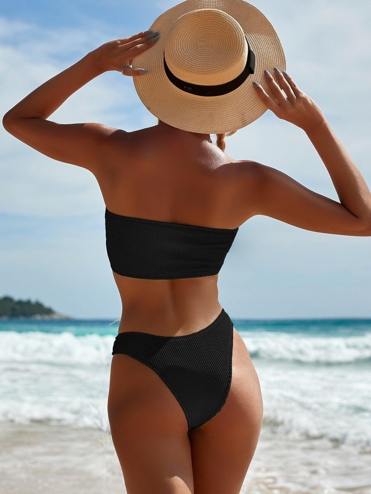 Bikinis Swimsuit Women Push Up Bikini Set Female Swimwear Women's Strapless Solid Color 2 Pieces Bathing Suit Swimsuit Swimsuits Off Shoulder High Waist Bathing Suit High Cut Swimwear For Summer