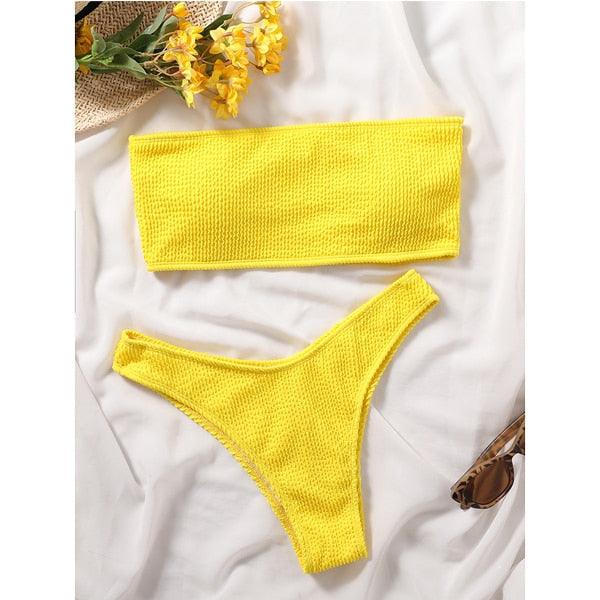 Bikinis Swimsuit Women Push Up Bikini Set Female Swimwear Women's Strapless Solid Color 2 Pieces Bathing Suit Swimsuit Swimsuits Off Shoulder High Waist Bathing Suit High Cut Swimwear For Summer