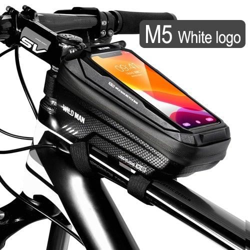 Black Bike Bag Frame Front Top Tube Cycling Bag Waterproof Phone Case Touchscreen Bag Pack Bicycle Accessories Bike Bicycle Bag Waterproof Bike Phone Mount Bag Front Frame Top Tube Handlebar Bag Touch Screen Holder Case For Cell Phones 6.6in