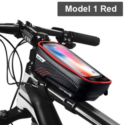 Black Bike Bag Frame Front Top Tube Cycling Bag Waterproof Phone Case Touchscreen Bag Pack Bicycle Accessories Bike Bicycle Bag Waterproof Bike Phone Mount Bag Front Frame Top Tube Handlebar Bag Touch Screen Holder Case For Cell Phones 6.6in