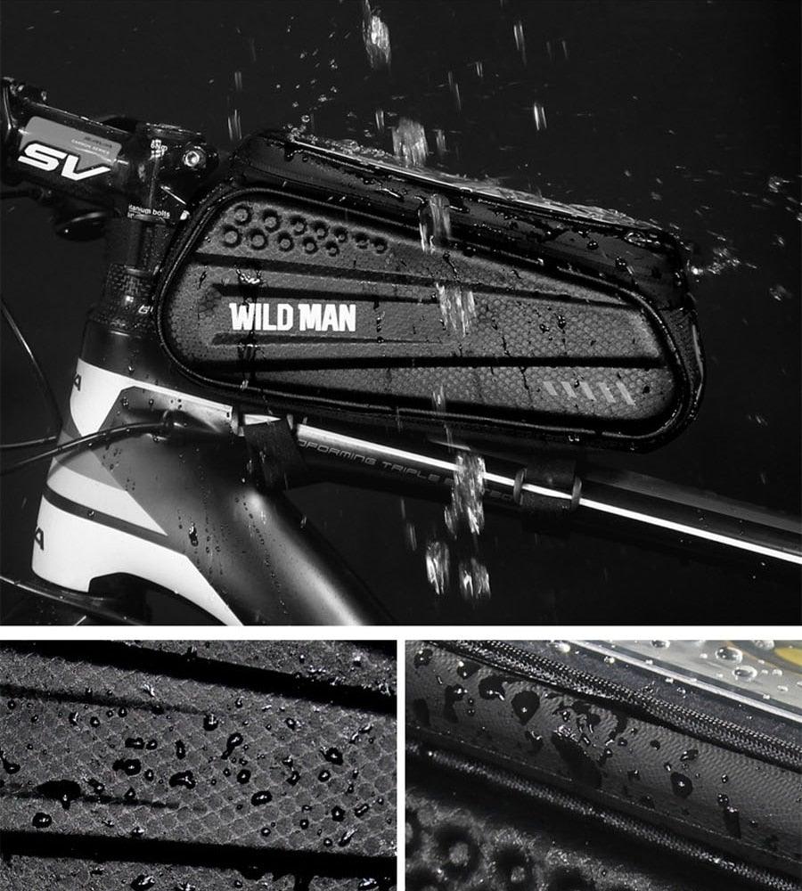 Black Bike Bag Frame Front Top Tube Cycling Bag Waterproof Phone Case Touchscreen Bag Pack Bicycle Accessories Bike Bicycle Bag Waterproof Bike Phone Mount Bag Front Frame Top Tube Handlebar Bag Touch Screen Holder Case For Cell Phones 6.6in