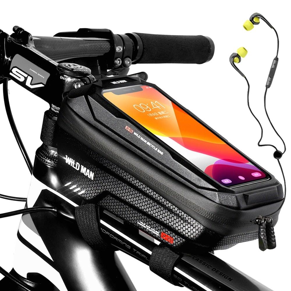 Black Bike Bag Frame Front Top Tube Cycling Bag Waterproof Phone Case Touchscreen Bag Pack Bicycle Accessories Bike Bicycle Bag Waterproof Bike Phone Mount Bag Front Frame Top Tube Handlebar Bag Touch Screen Holder Case For Cell Phones 6.6in