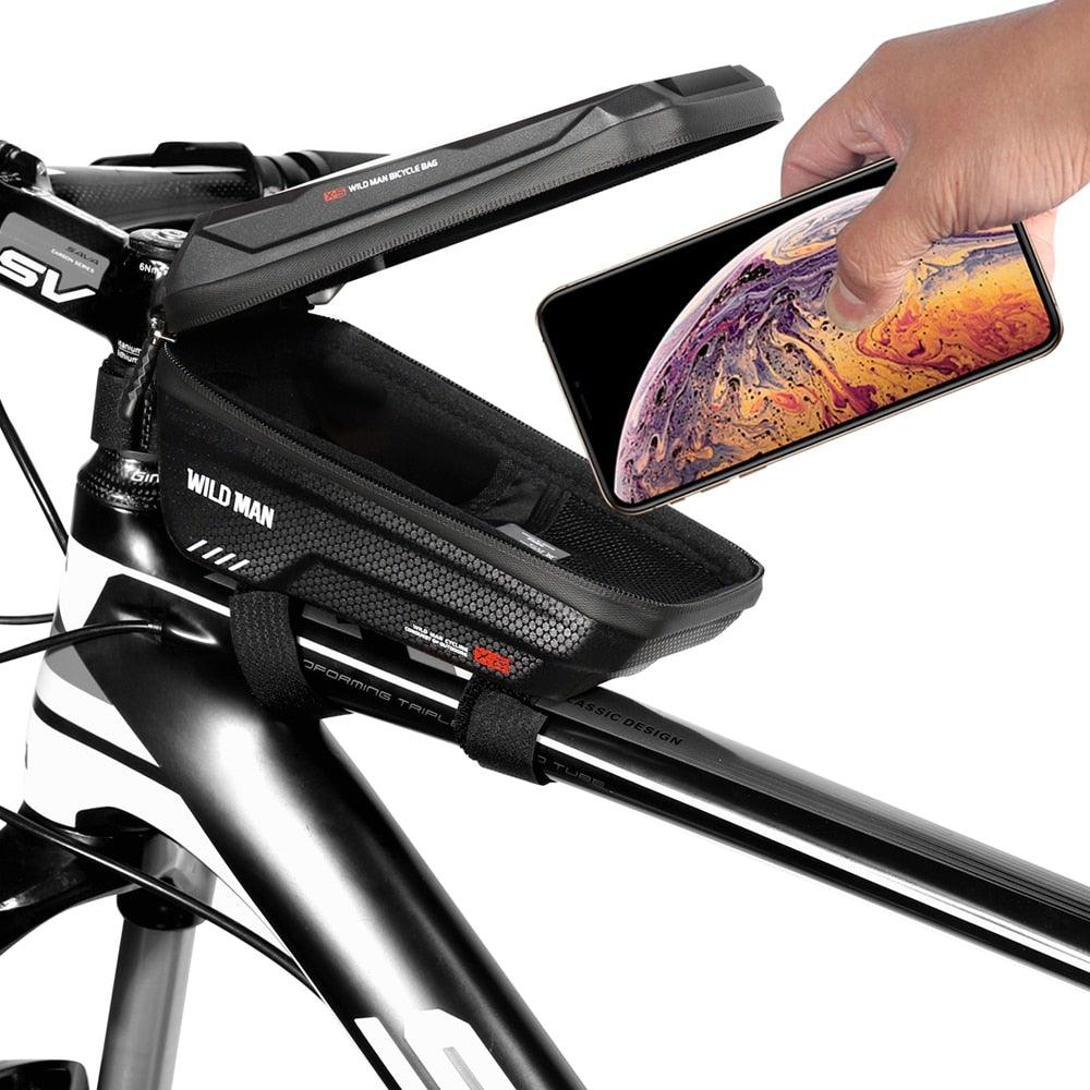 Black Bike Bag Frame Front Top Tube Cycling Bag Waterproof Phone Case Touchscreen Bag Pack Bicycle Accessories Bike Bicycle Bag Waterproof Bike Phone Mount Bag Front Frame Top Tube Handlebar Bag Touch Screen Holder Case For Cell Phones 6.6in