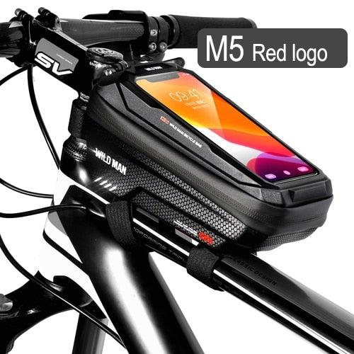 Black Bike Bag Frame Front Top Tube Cycling Bag Waterproof Phone Case Touchscreen Bag Pack Bicycle Accessories Bike Bicycle Bag Waterproof Bike Phone Mount Bag Front Frame Top Tube Handlebar Bag Touch Screen Holder Case For Cell Phones 6.6in