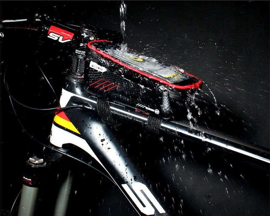 Black Bike Bag Frame Front Top Tube Cycling Bag Waterproof Phone Case Touchscreen Bag Pack Bicycle Accessories Bike Bicycle Bag Waterproof Bike Phone Mount Bag Front Frame Top Tube Handlebar Bag Touch Screen Holder Case For Cell Phones 6.6in