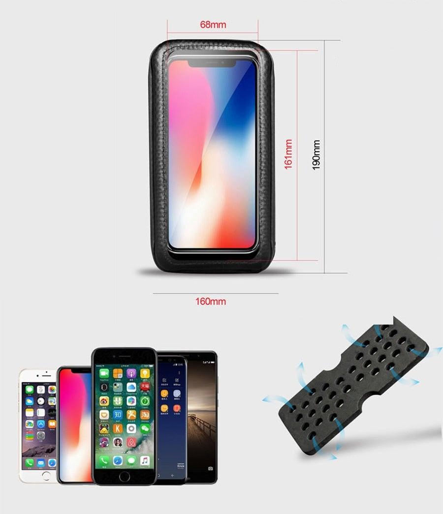 Black Bike Bag Frame Front Top Tube Cycling Bag Waterproof Phone Case Touchscreen Bag Pack Bicycle Accessories Bike Bicycle Bag Waterproof Bike Phone Mount Bag Front Frame Top Tube Handlebar Bag Touch Screen Holder Case For Cell Phones 6.6in