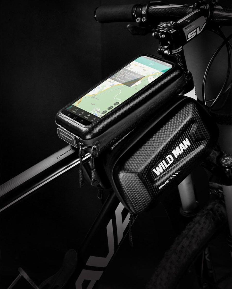 Black Bike Bag Frame Front Top Tube Cycling Bag Waterproof Phone Case Touchscreen Bag Pack Bicycle Accessories Bike Bicycle Bag Waterproof Bike Phone Mount Bag Front Frame Top Tube Handlebar Bag Touch Screen Holder Case For Cell Phones 6.6in