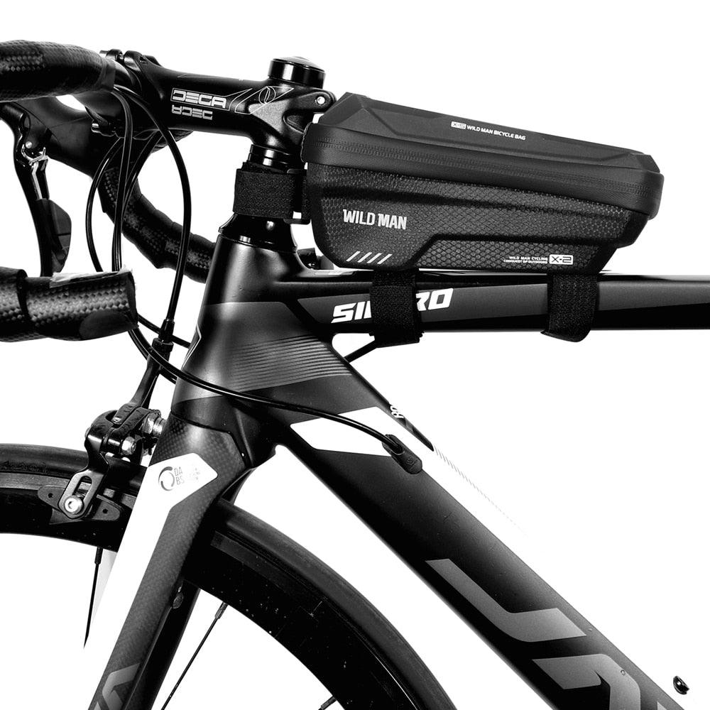 Black Bike Bag Frame Front Top Tube Cycling Bag Waterproof Phone Case Touchscreen Bag Pack Bicycle Accessories Bike Bicycle Bag Waterproof Bike Phone Mount Bag Front Frame Top Tube Handlebar Bag Touch Screen Holder Case For Cell Phones 6.6in