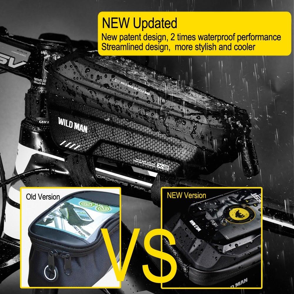 Black Bike Bag Frame Front Top Tube Cycling Bag Waterproof Phone Case Touchscreen Bag Pack Bicycle Accessories Bike Bicycle Bag Waterproof Bike Phone Mount Bag Front Frame Top Tube Handlebar Bag Touch Screen Holder Case For Cell Phones 6.6in