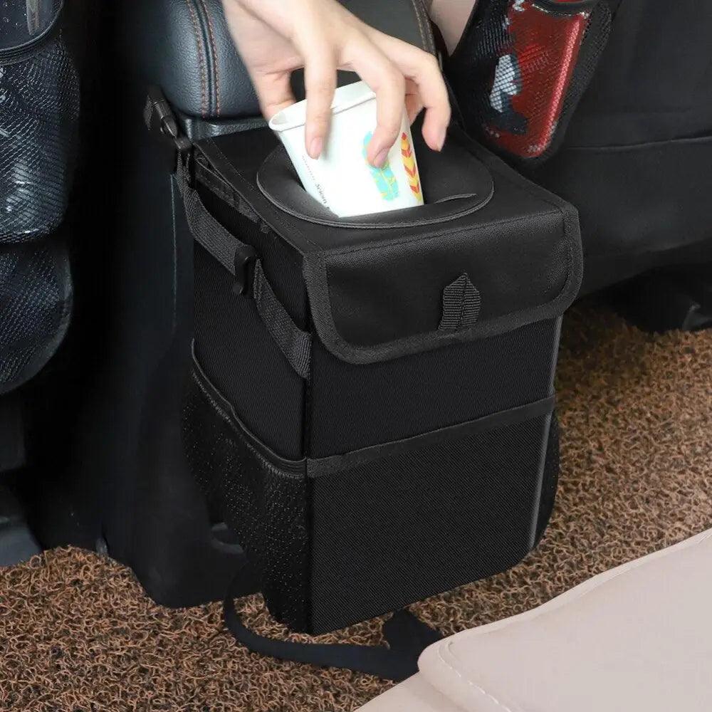 Black Car Trash Can Hanging Seat Back Bag Multi-functional Waterproof Folding Easy Storage Box For Cars