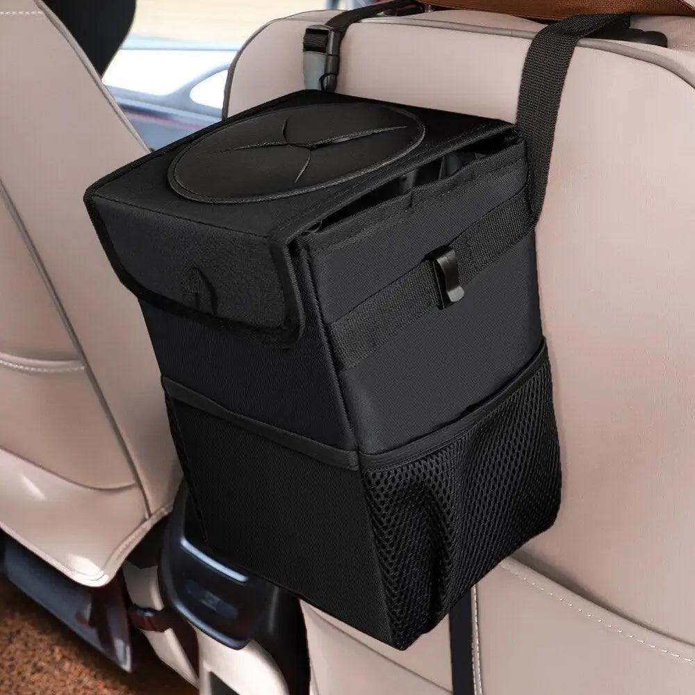 Black Car Trash Can Hanging Seat Back Bag Multi-functional Waterproof Folding Easy Storage Box For Cars