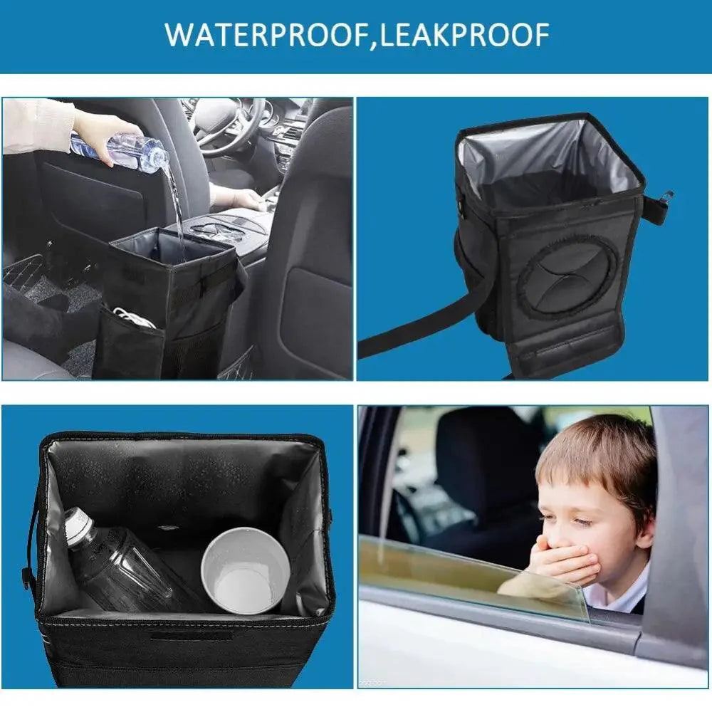 Black Car Trash Can Hanging Seat Back Bag Multi-functional Waterproof Folding Easy Storage Box For Cars