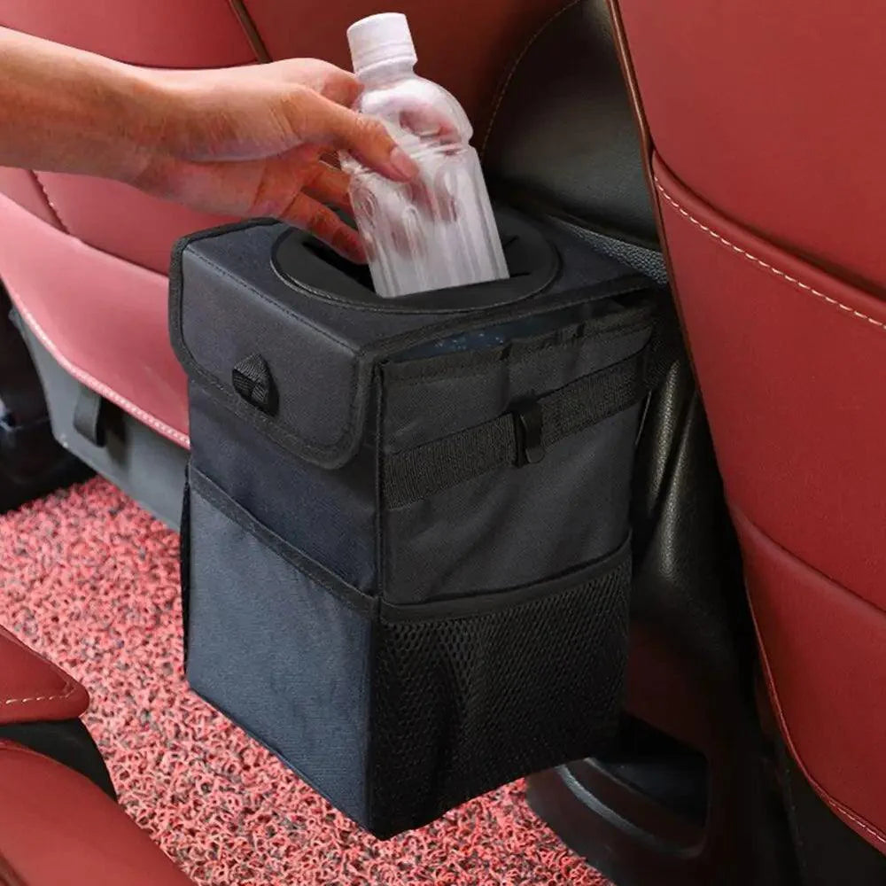 Black Car Trash Can Hanging Seat Back Bag Multi-functional Waterproof Folding Easy Storage Box For Cars