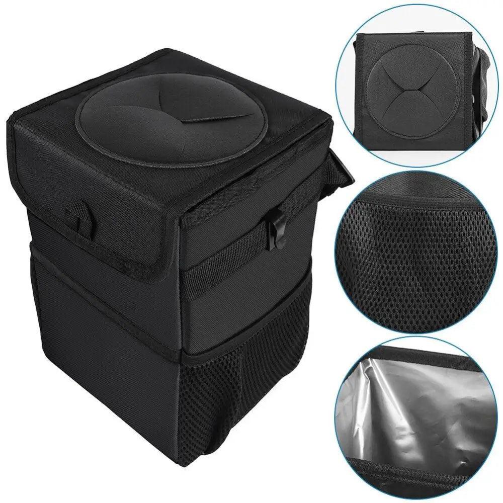 Black Car Trash Can Hanging Seat Back Bag Multi-functional Waterproof Folding Easy Storage Box For Cars