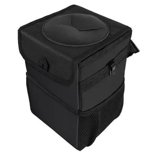 Black Car Trash Can Hanging Seat Back Bag Multi-functional Waterproof Folding Easy Storage Box For Cars