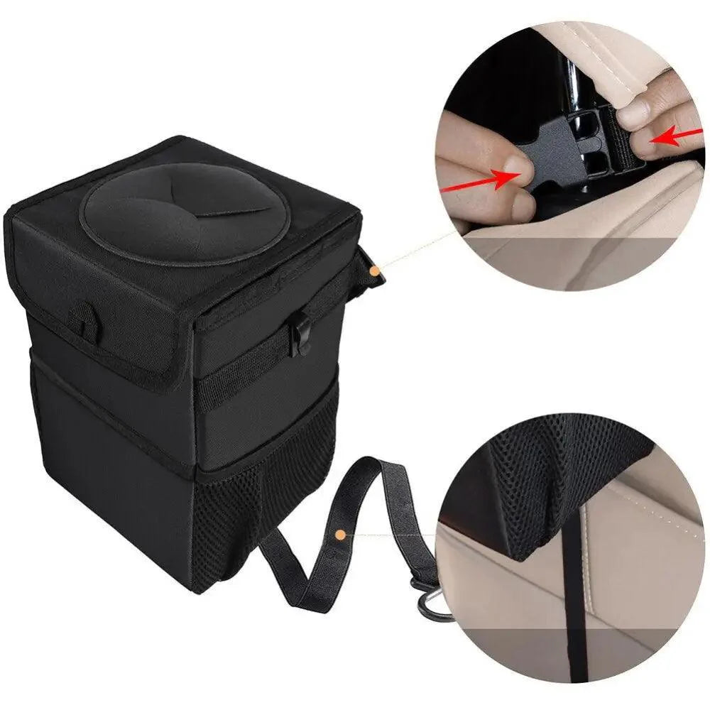 Black Car Trash Can Hanging Seat Back Bag Multi-functional Waterproof Folding Easy Storage Box For Cars
