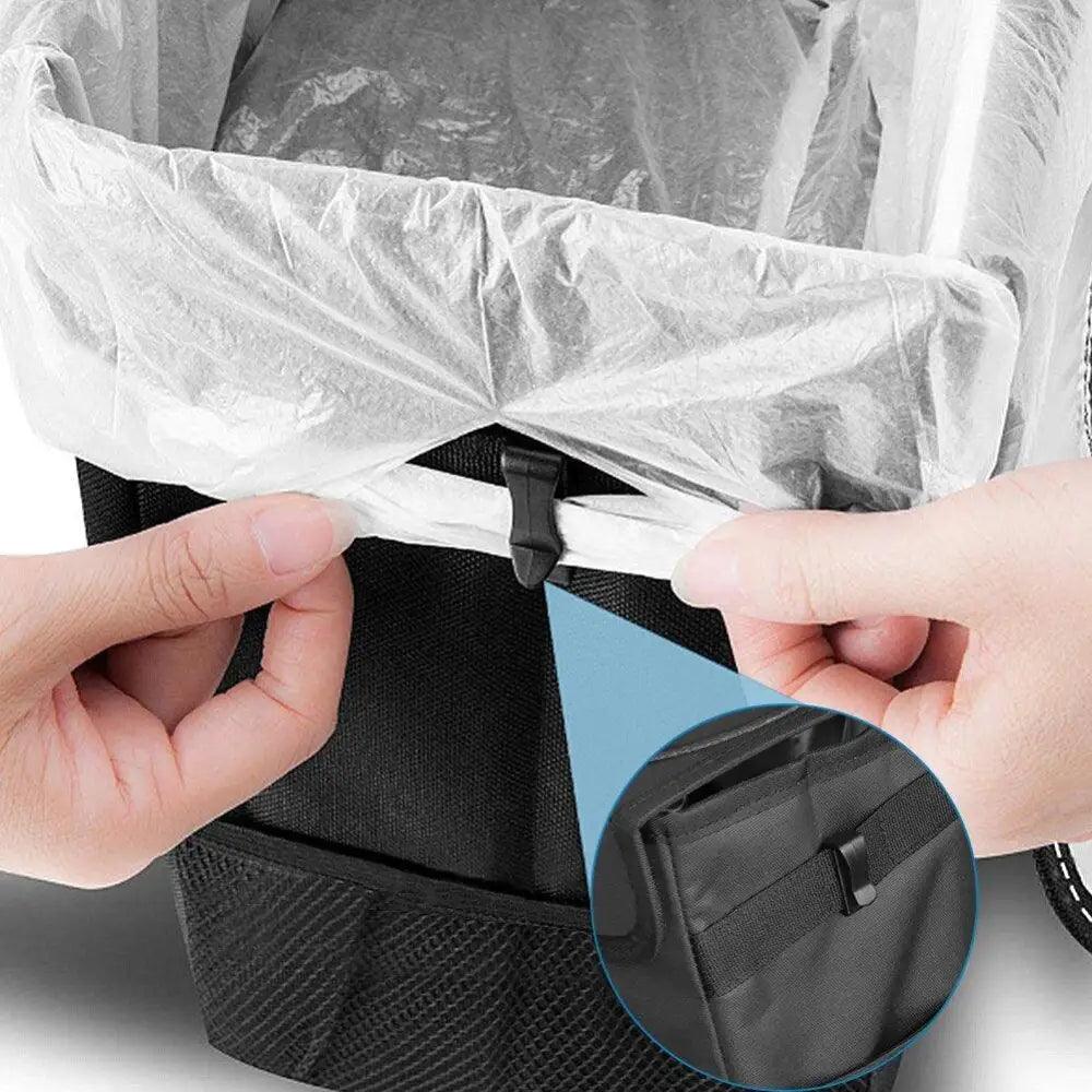 Black Car Trash Can Hanging Seat Back Bag Multi-functional Waterproof Folding Easy Storage Box For Cars