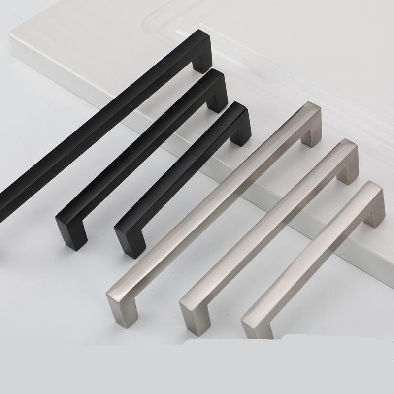 Black Silver Gold Cabinet Handle Square Furniture Hardware Stainless Steel Kitchen Door Knobs Cupboard Wardrobe Drawer Pulls Square Bar Cabinet Pull Drawer Handle Stainless Steel Modern Hardware For Kitchen And Bathroom Cabinets