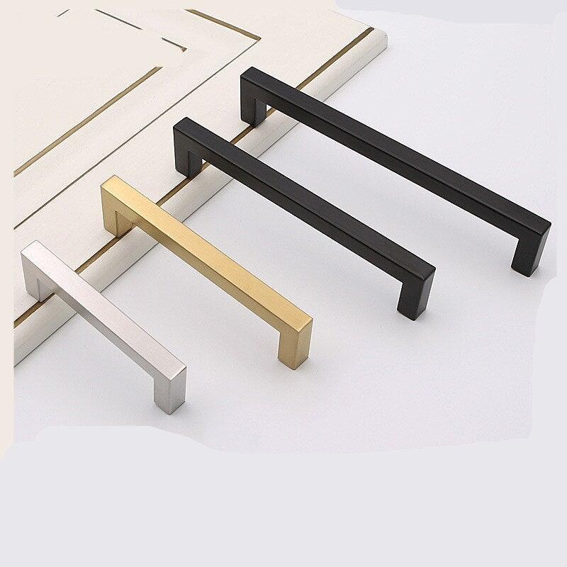 Black Silver Gold Cabinet Handle Square Furniture Hardware Stainless Steel Kitchen Door Knobs Cupboard Wardrobe Drawer Pulls Square Bar Cabinet Pull Drawer Handle Stainless Steel Modern Hardware For Kitchen And Bathroom Cabinets