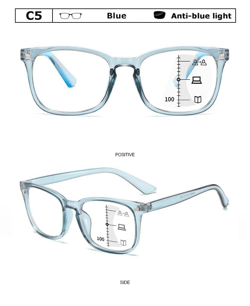 Black Square Multifocal Progressive Reading Glasses For Men Fashion With Diopters Anti-glare Computer Reading Gaming TV Phones Transparent Glasses For Women Men