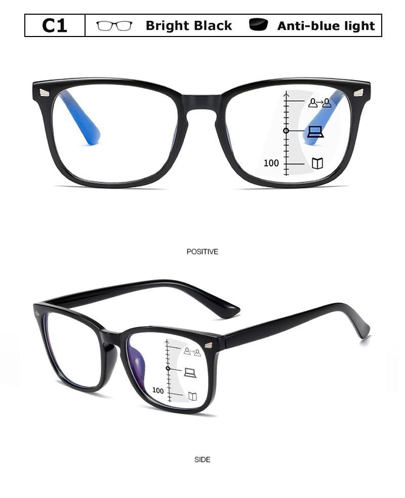 Black Square Multifocal Progressive Reading Glasses For Men Fashion With Diopters Anti-glare Computer Reading Gaming TV Phones Transparent Glasses For Women Men