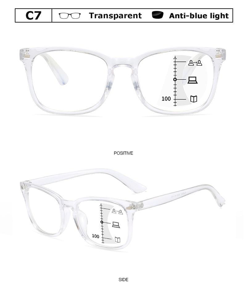 Black Square Multifocal Progressive Reading Glasses For Men Fashion With Diopters Anti-glare Computer Reading Gaming TV Phones Transparent Glasses For Women Men