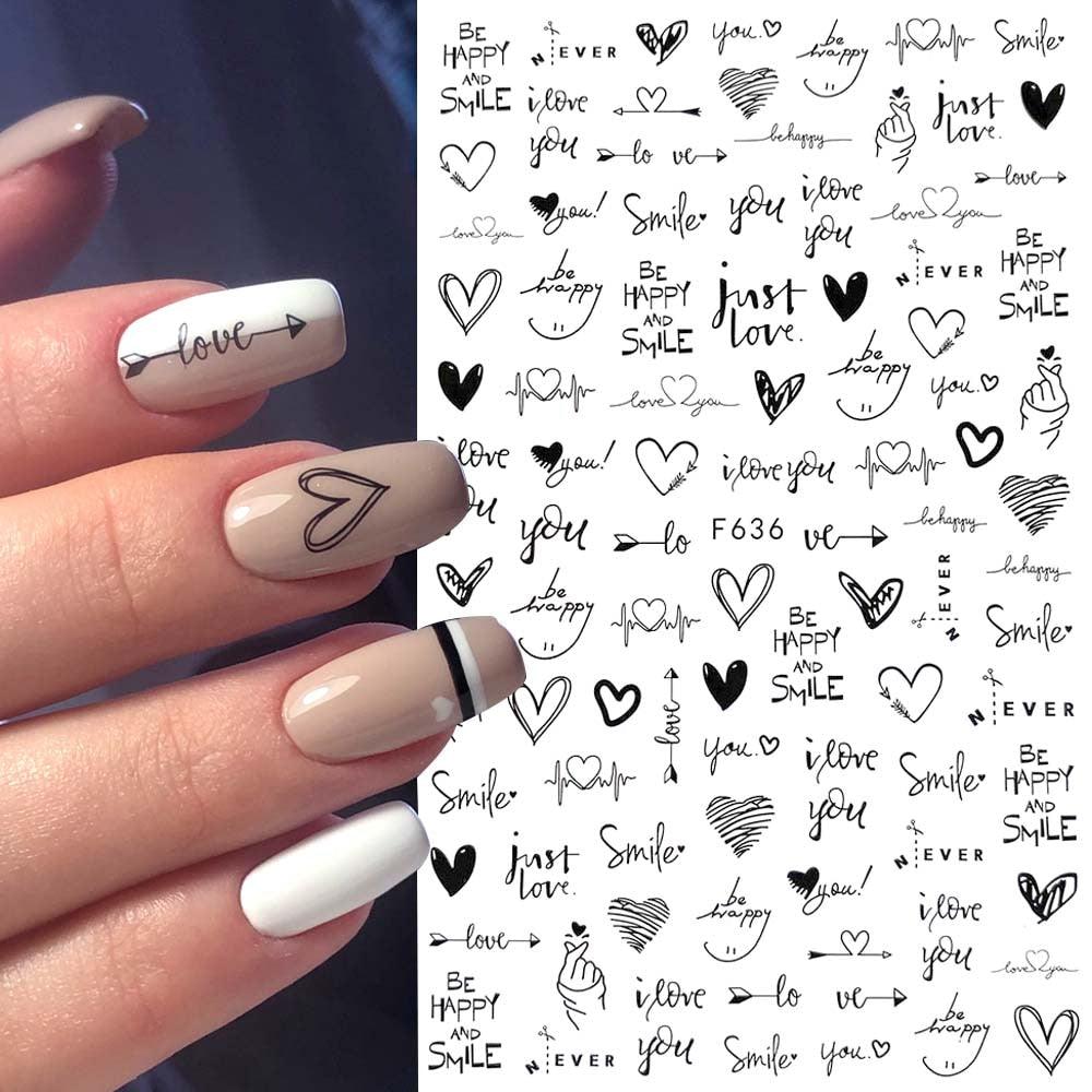 Black White 3D Nail Sticker Decals Cool English Letter Nail Art Decoration Manicure Design Christmas New Year Gift French Nail Art Stickers Decals 8Sheets Nail Art Supplies 3D Self-Adhesive Nail Art Decoration Pattern Nail Accessories Classic Simple