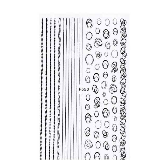 Black White 3D Nail Stickers Metal Gold Silver Geometric Tassel Strip Line Adhesive Transfer Decals Nail Art Design Gold Silver Metal Nail Sticker Metallic Curve Strip Line Nail Decal Self-Adhesive 3D Wave Design Nail Tips Decorations Manicure for Women