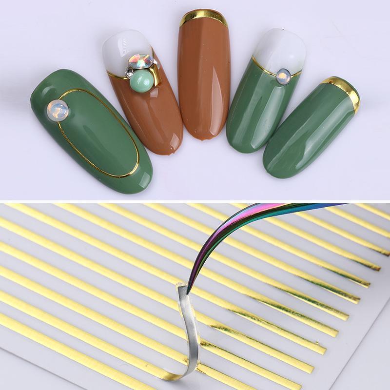 Black White 3D Nail Stickers Metal Gold Silver Geometric Tassel Strip Line Adhesive Transfer Decals Nail Art Design Gold Silver Metal Nail Sticker Metallic Curve Strip Line Nail Decal Self-Adhesive 3D Wave Design Nail Tips Decorations Manicure for Women
