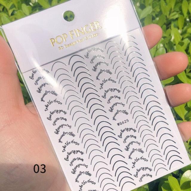 Black White 3D Nail Stickers Metal Gold Silver Geometric Tassel Strip Line Adhesive Transfer Decals Nail Art Design Gold Silver Metal Nail Sticker Metallic Curve Strip Line Nail Decal Self-Adhesive 3D Wave Design Nail Tips Decorations Manicure for Women