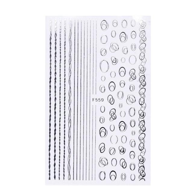 Black White 3D Nail Stickers Metal Gold Silver Geometric Tassel Strip Line Adhesive Transfer Decals Nail Art Design Gold Silver Metal Nail Sticker Metallic Curve Strip Line Nail Decal Self-Adhesive 3D Wave Design Nail Tips Decorations Manicure for Women